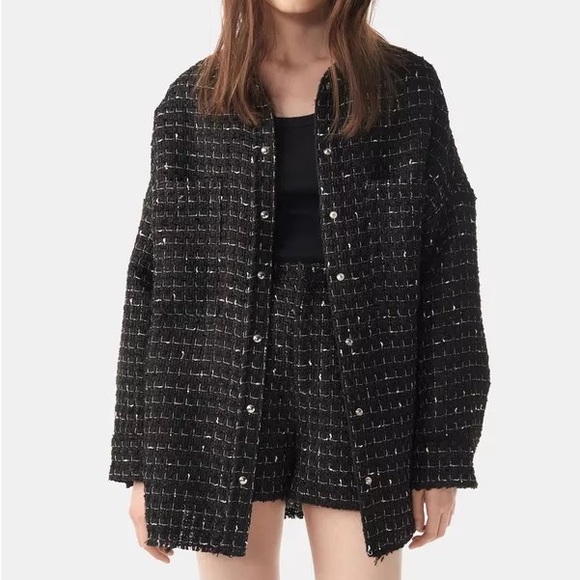 IRO Jackets & Blazers - Iro Amice Black Tweed Overshirt Shacket Size 36 NWT
